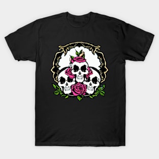 Three Skulls with Roses T-Shirt